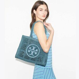 Tory Burch $395 158040 Small Ella Hand-Crocheted Tote Deep Slate NWT!